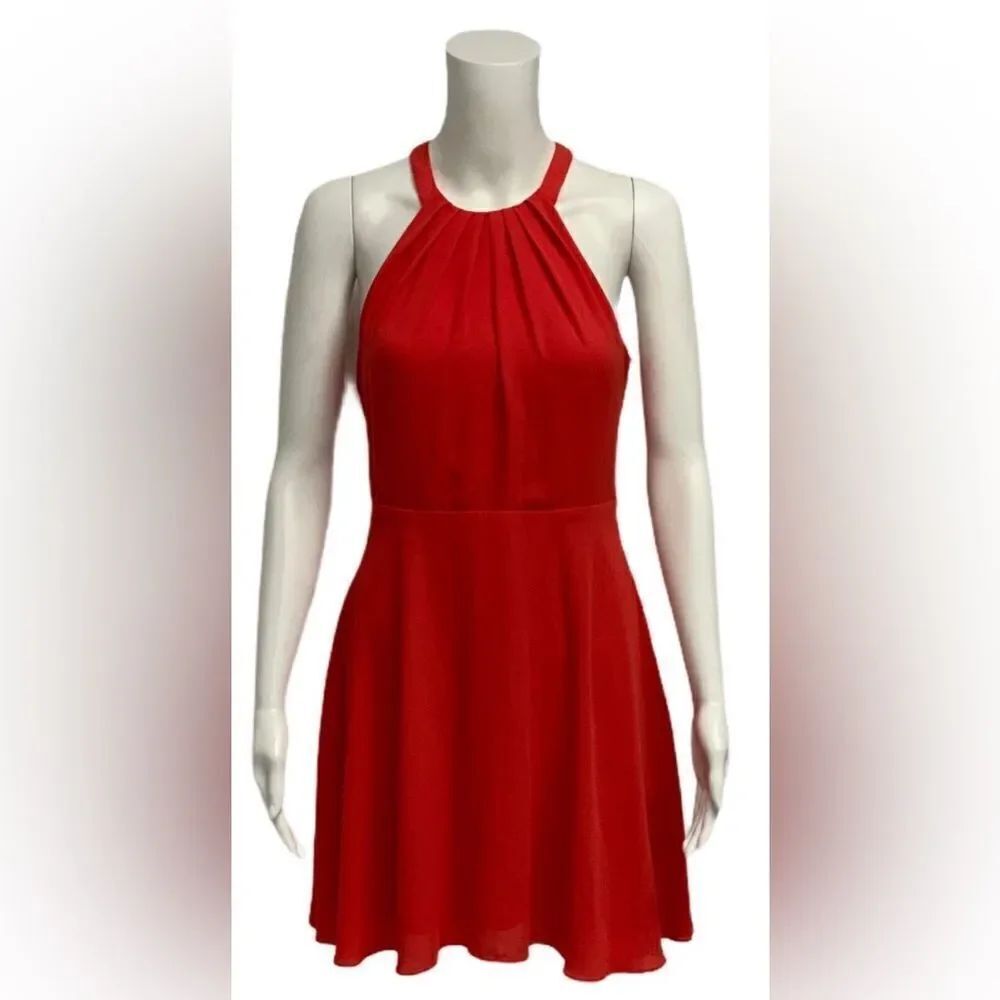 Express Dress Sz 4 Red Halter Fit & Flair Sleeveless Mini Summer Cocktail Party